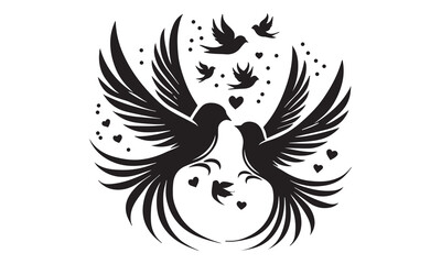 Flying birds silhouettes isolated on white background, vector. Set of flying birds, illustration