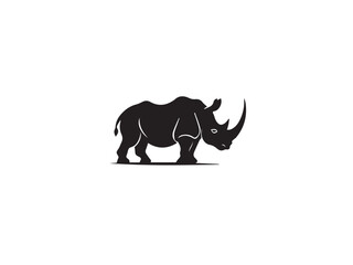 Wild black Rhino Silhouette on white background. Black and white rhino vector silhouette. Animal Silhouette. Vector illustration. 
