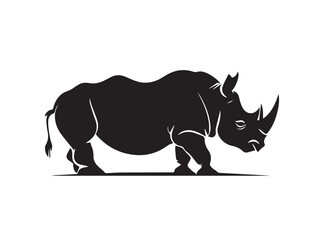 Wild black Rhino Silhouette on white background. Black and white rhino vector silhouette. Animal Silhouette. Vector illustration.  © Shabeer