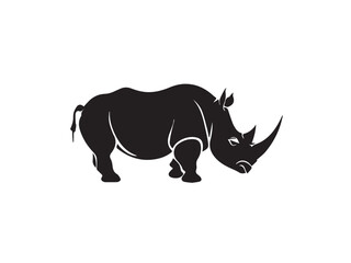 Wild black Rhino Silhouette on white background. Black and white rhino vector silhouette. Animal Silhouette. Vector illustration. 