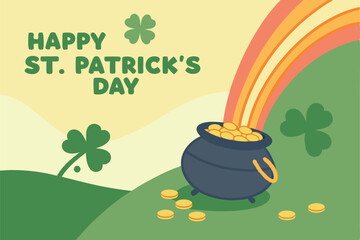 st. patrick's day celebration with pot of gold and rainbow illustration. eps 10