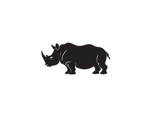 Wild black Rhino Silhouette on white background. Black and white rhino vector silhouette. Animal Silhouette. Vector illustration.  © Shabeer