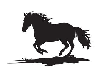Black horse silhouette isolated on white background. Black horse silhouette vector illustration. 