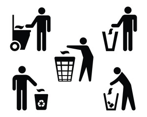 Collection of signs for throwing rubbish in its place