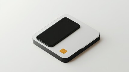 Modern mobile phone with sim card on a white base.