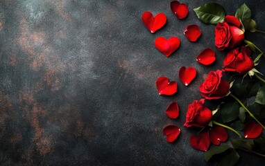 valentines day background with rose petals and empty space for text