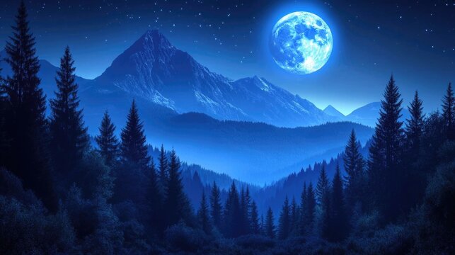 Mountain range under full moon