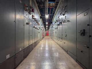 Cilegon, Indonesia-November 17, 2024: The hallway in the motor control center room at an industrial building