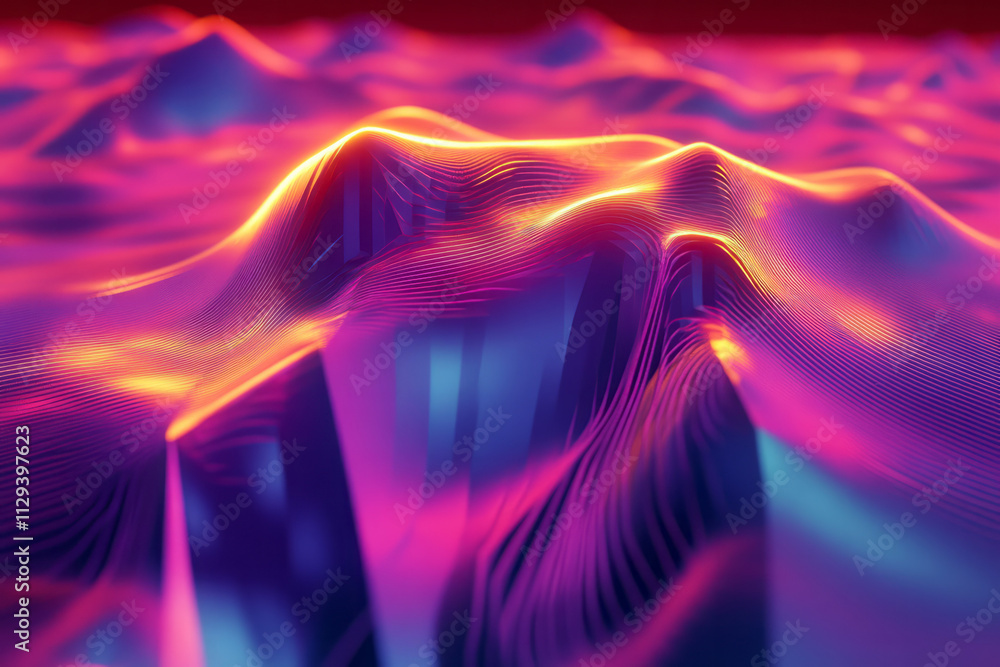 Poster a 3d image of mountains with a red background