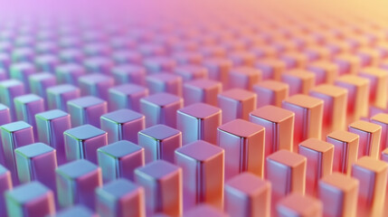 Obraz premium Colorful geometric pattern with rounded cubes on a surface reflecting light during early morning hours