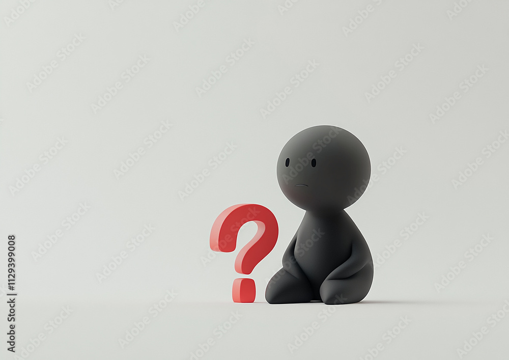 Aufkleber curious figure pondering a question mark in a minimalist setting