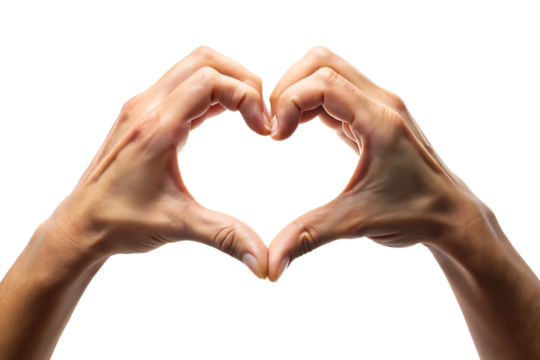 Two hands forming a heart shape on white background PNG transparent.