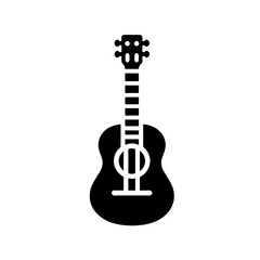 Simple and minimalist black-and-white icon of a guitar.