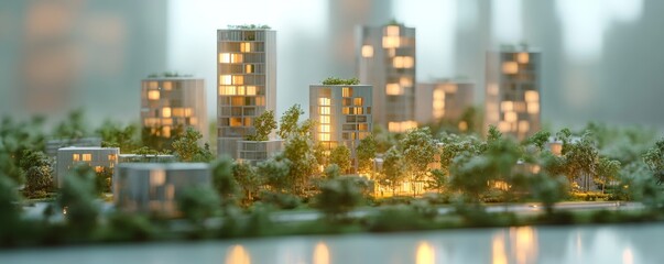 Futuristic city center model with greenery, Generative AI