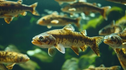 Fototapeta premium Freshwater fish swimming in a natural habitat highlighting the importance of proper cooking to prevent fluke infections before consumption