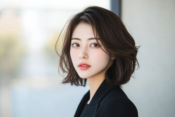 Fototapeta premium 自然光の中で微笑む若い女性のポートレート
