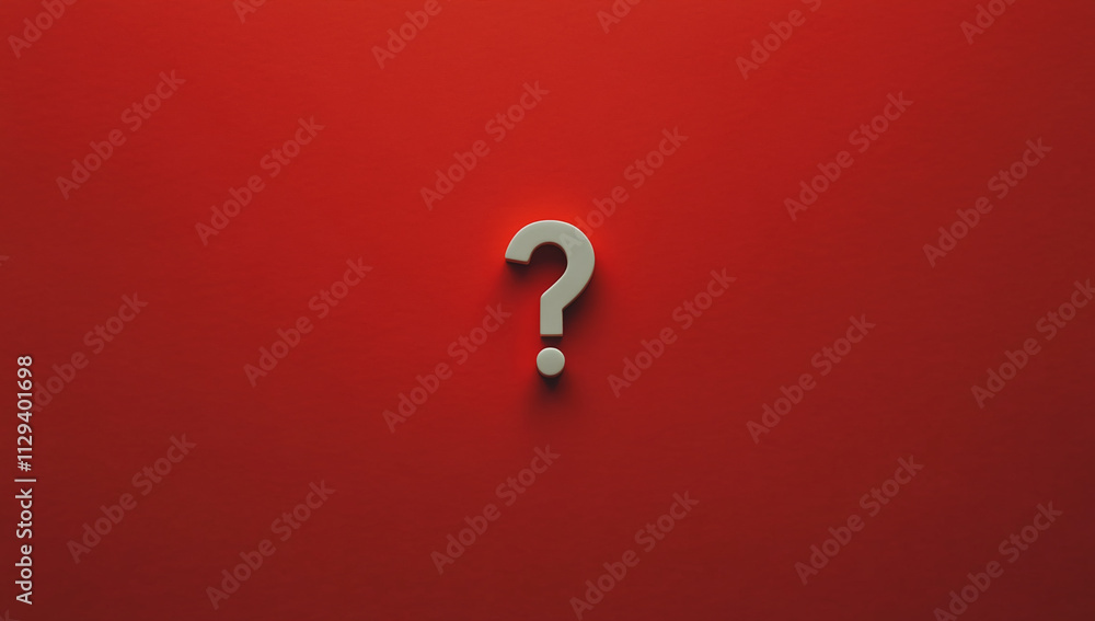 Aufkleber emphasizing mystery with a white question mark on a vibrant red background in a bold minimalist desi