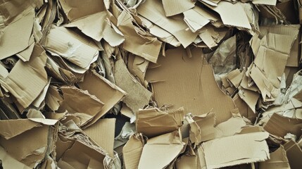 Recycled cardboard texture with shredded boxes creating an abstract background for environmental and sustainability themes
