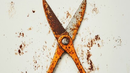 Rusty scissors on a white background showcasing wear and texture perfect for vintage, industrial or DIY themes in creative projects