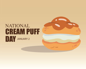 National Cream Puff Day. January 2. Holiday concept. Template for sunburst background, banner, card, poster. Vector illustration.