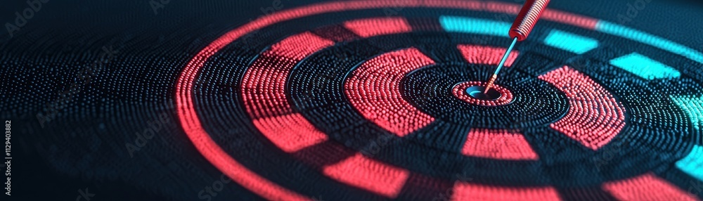 Poster a close-up of a target with a dart hitting the center, showcasing vibrant colors and precise focus o