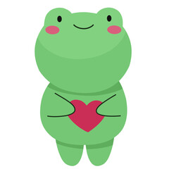 Cute frog with a heart, flat style character.
