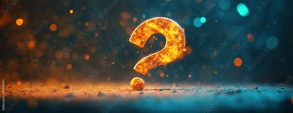 Aufkleber Brightly lit question mark against a shimmering background creating a sense of curiosity and wonder
