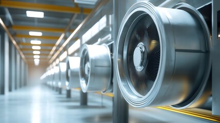 Fototapeta premium High capacity industrial ventilation fans in a modern facility showcasing advanced design and engineering efficiency