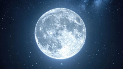 Naklejka premium Majestic super full moon illuminating the night sky with sparkling stars creating a stunning atmospheric background for various projects