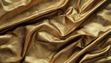 Abstract luxury background Silky golden wrinkled fabric with small snakeskin look alike texture. gold silk satin fabric abstract background