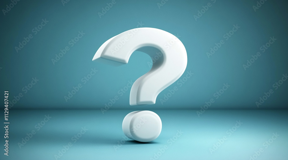 Aufkleber Creative 3D question mark against a soft blue backdrop with simple lighting and shadows