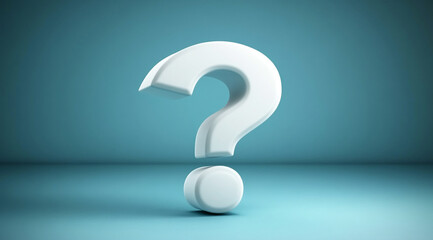 Creative 3D question mark against a soft blue backdrop with simple lighting and shadows