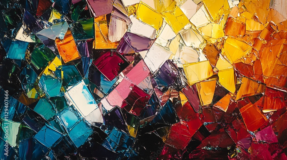 Aufkleber a vibrant mosaic of colorful, fragmented tiles creating an abstract design with a blend of hues and 