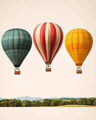 Colorful hot air balloons floating over a serene landscape during a clear day.