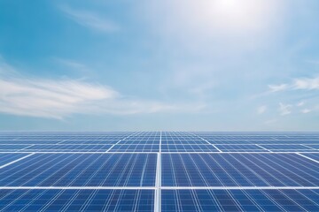 vibrant solar farm with rows of panels stretching into distance under bright sunlight