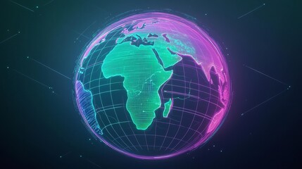 Naklejka premium Futuristic digital globe with neon colors.