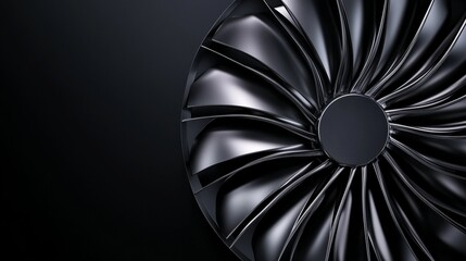 A sleek close-up of a dark turbine blade showcasing intricate design and smooth curves, set against a black background.