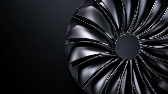 A sleek close-up of a dark turbine blade showcasing intricate design and smooth curves, set against a black background.
