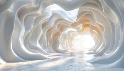 A white tunnel with a light shining through it