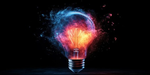 Colorful Explosion of Creativity From a Light Bulb, Generative AI