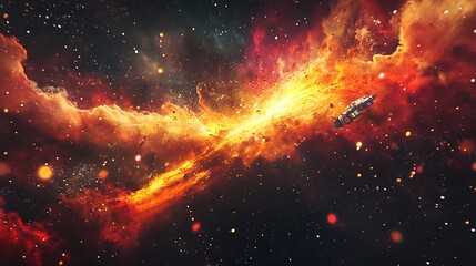 Fototapeta premium AI guiding a spacecraft through a cosmic storm using physics-based calculations
