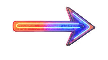 glowing neon arrow pointing  right isolated on transparent background
