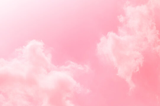 Pink sky with white clouds. valentine's day sweet dream background love and happiness