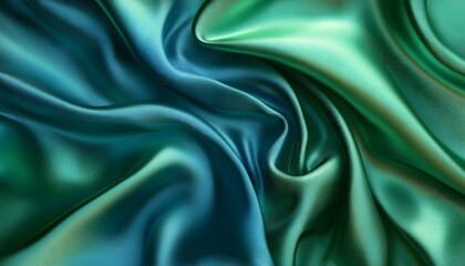 Fototapeta premium Smooth waves of blue and green satin fabric creating an elegant texture