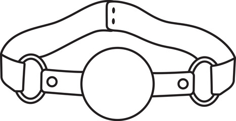 leather ball gag, adult sex toy, accessories for bdsm sex games, linear black and white icons, doodle and sketch style, hand drawing
