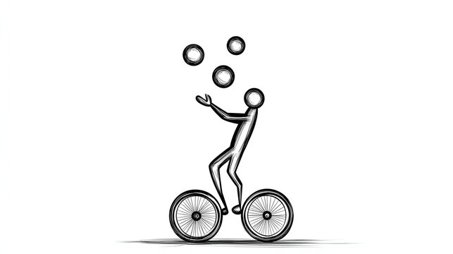 recommend clip art: A stickman riding a unicycle while juggling three balls.