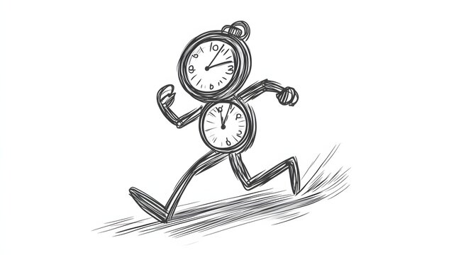 A stickman running with a stopwatch in hand looking determined.