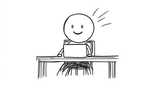 A stickman sitting at a desk with a laptop typing furiously.