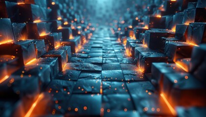 Obraz premium A computer generated image of a dark room with a blue background