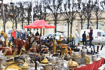 Vintage merchandise on sale flea market silver and wooden objects